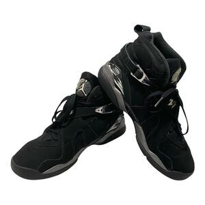 Jordan 8 Retro High Sneakers Boys 7Y GS Chrome Black Athletic Shoes 2015